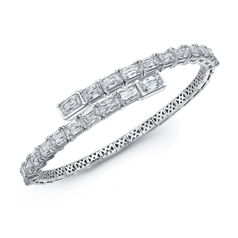 Norman Silverman 15.62 Carat 18K White Gold Round Cornered Modified Rectangular Brilliant Spiral Bracelet