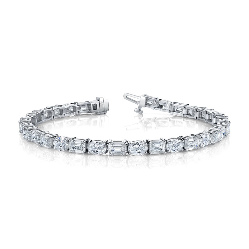 Norman Silverman 14.77 Carat 18K White Gold Emerald And Oval Shape Straight Line Bracelet