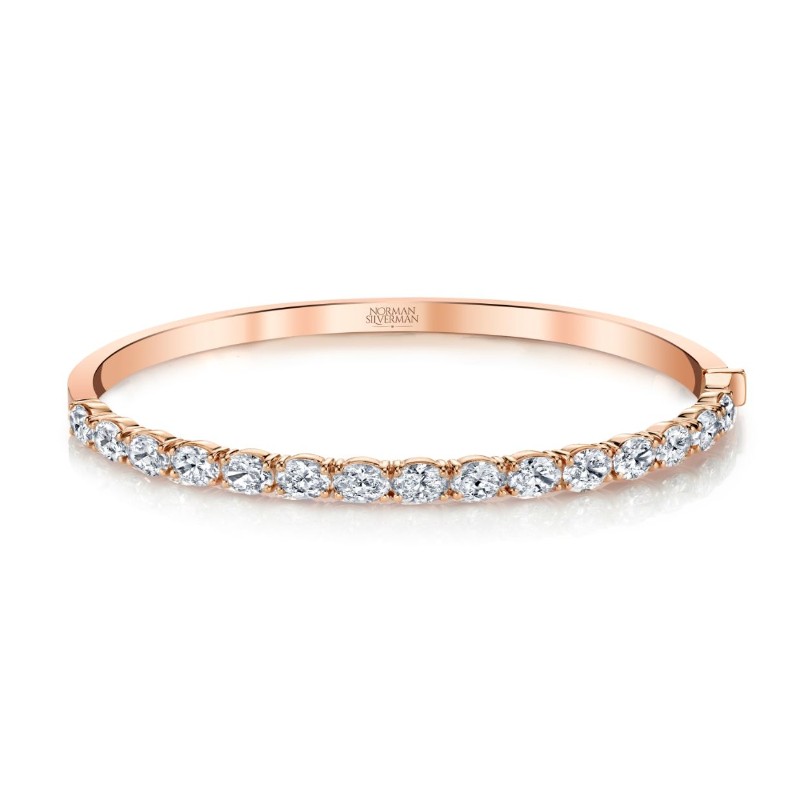 Norman Silverman Oval Diamonds Set East To West Hinge Bangle Bracelet Set In Rose Gold