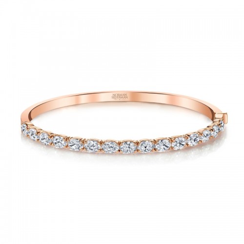 Norman Silverman Oval Diamonds Set East To West Hinge Bangle Bracelet Set In Rose Gold