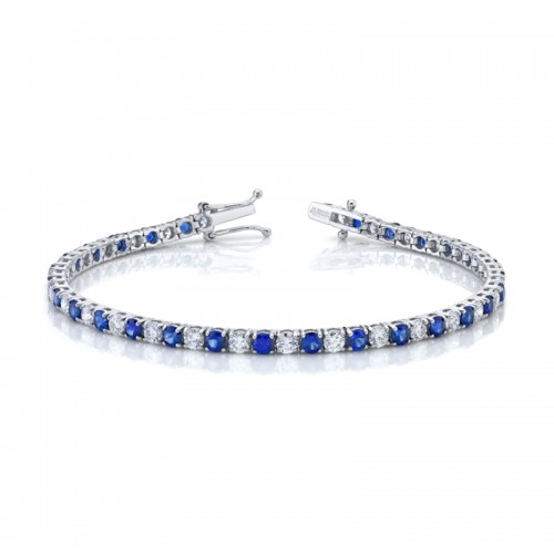 Norman Silverman 6.54 Carat 18K White Gold Diamond And Sapphire Straight Line Bracelet