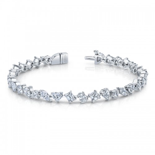 Norman Silverman 8.57 Carat 18K White Gold Mixed Shape Straight Line Bracelet