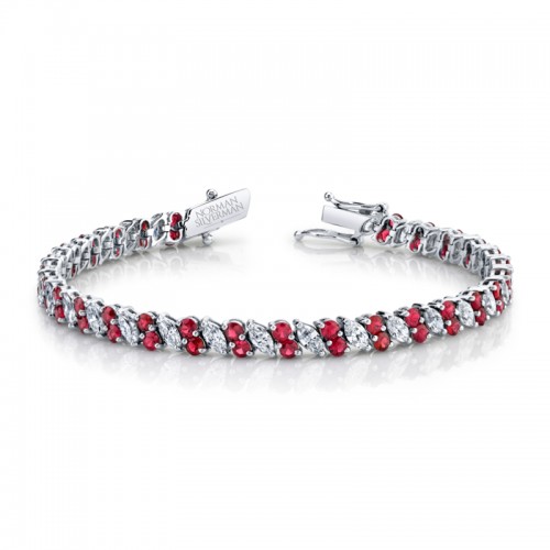 Norman Silverman Diamond Marquise And Round Ruby Line Bracelet