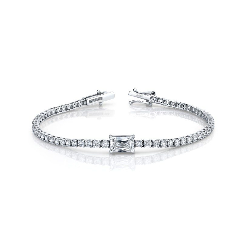Norman Silverman 4.31 Carat 18K White Gold Round Cornered Straight Line Bracelet