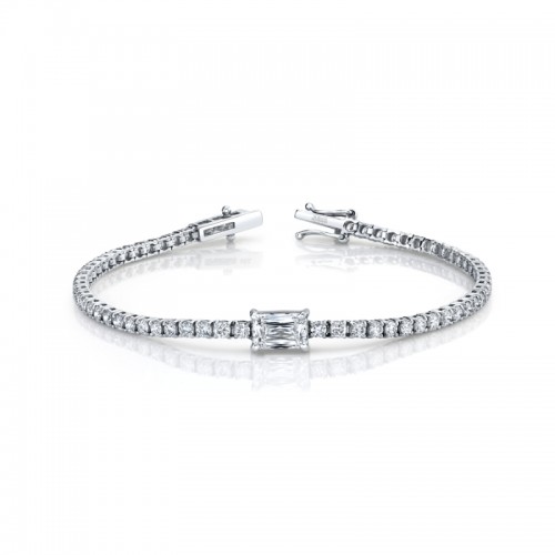 Norman Silverman 4.31 Carat 18K White Gold Round Cornered Straight Line Bracelet