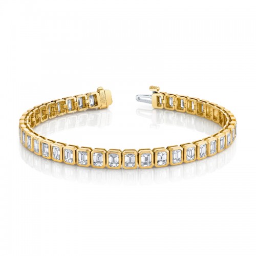 Norman Silverman Emerald Cut Diamond Bezel Set Straight Line Bracelet