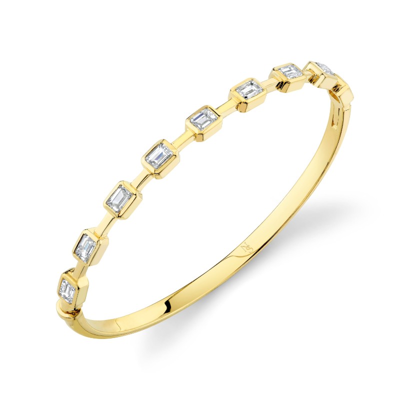 Norman Silverman Hinged Bangle With Bezel-Set Emerald Cut Diamonds