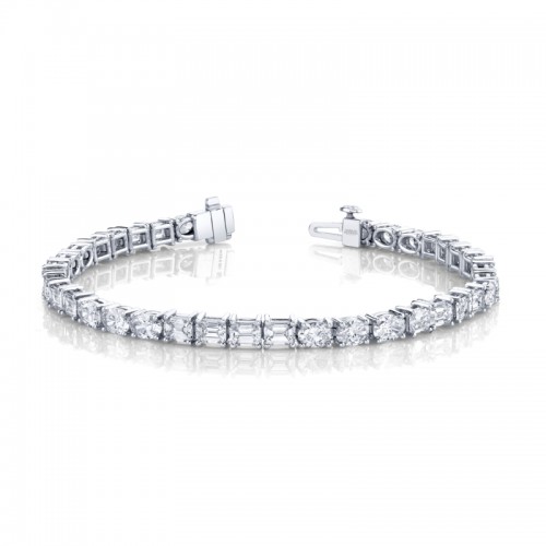 Norman Silverman 9.61 Carat 18K White Gold East-West Emerald And Oval Cut Bracelet