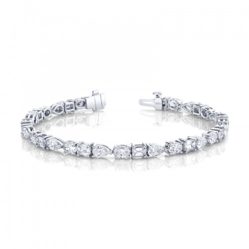 Norman Silverman 8.75 Carat 18K White Gold East-West Emerald And Oval Cut Bracelet