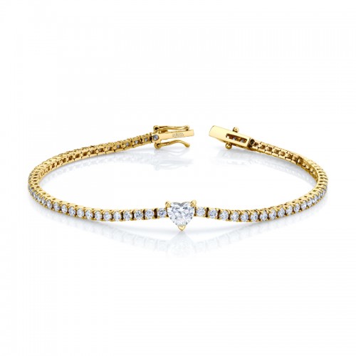 Norman Silverman Straight Line Bracelet With Heart Shape Center Stone