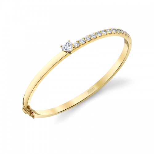 Norman Silverman Hinged Bangle With Heart Shape Diamond Center Stone