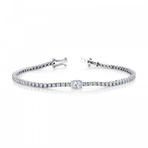 Norman Silverman Straight Line Diamond Bracelet With Oval-Cut Center Stone
