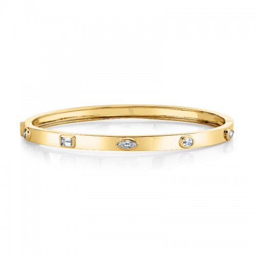 Norman Silverman Fancy Shape Diamonds In 18K Yellow Gold Hinged Bangle