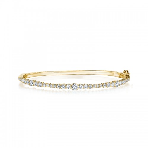 Thin Prong-Set Diamond Wave Bangle Bracelet