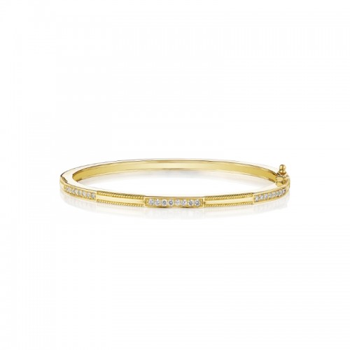 Triple Diamond Bar Station Bangle Bracelet With Twist
