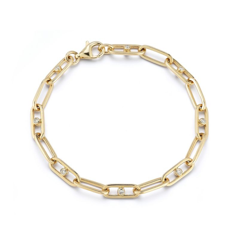 Deutsch Signature Gold Paperclip Bracelet with Diamond In Every Other Link