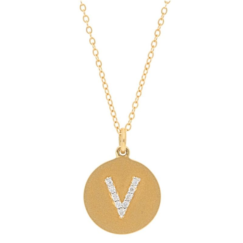 Deutsch Signature Satin Disc Pendant with Pave Diamond Letter
