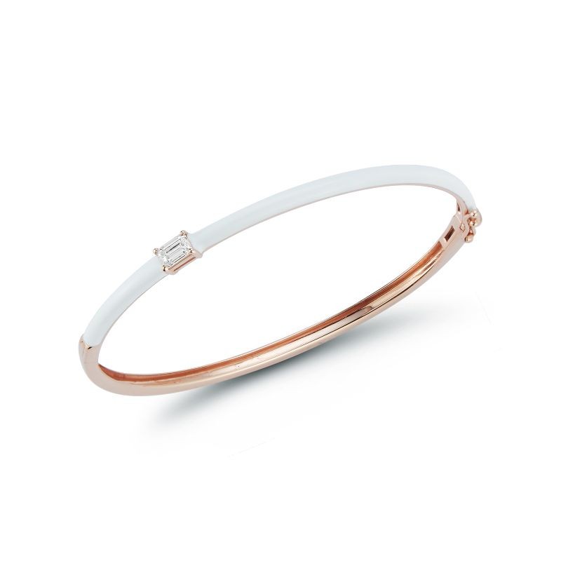 Deutsch Signature White Enamel Half Way Bangle with Side Emerald Diamond