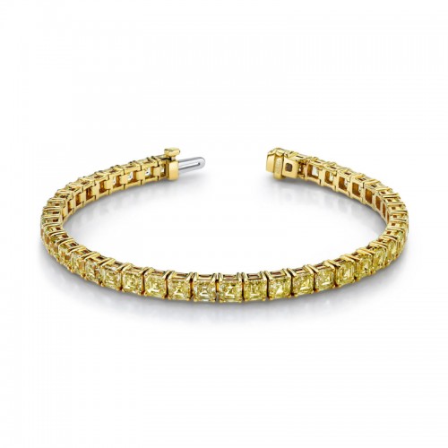 Norman Silverman 18.46 Carat 18K Yellow Gold Yellow Diamond Asscher Cut Straight Line Bracelet