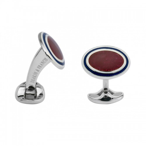 Deakin & Francis  White, Navy & Deep Pink Enamel Cufflinks