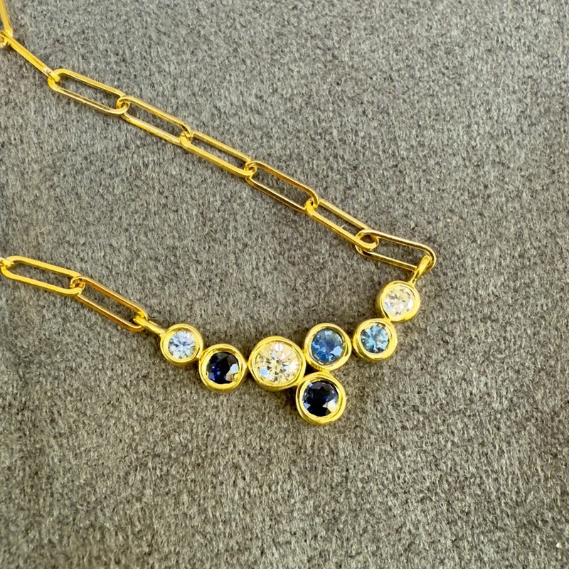 Blue Sapphire and Diamond Bubble Bea Necklace