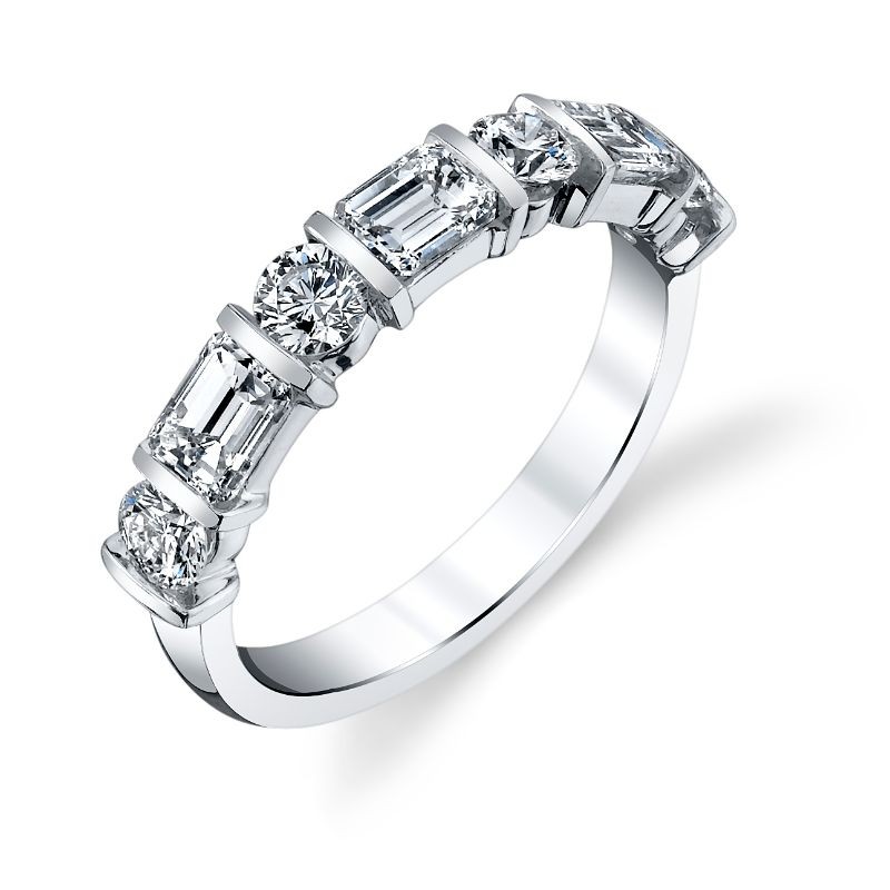 Deutsch Signature Channel Alternating Emerald  and Round Diamond Halfway Band