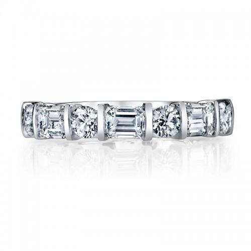 Deutsch Signature Channel Alternating Emerald  and Round Diamond Halfway Band