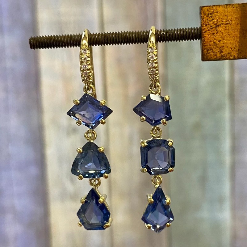 Asymmetrical Blue Sapphire Triple Drop Earrings