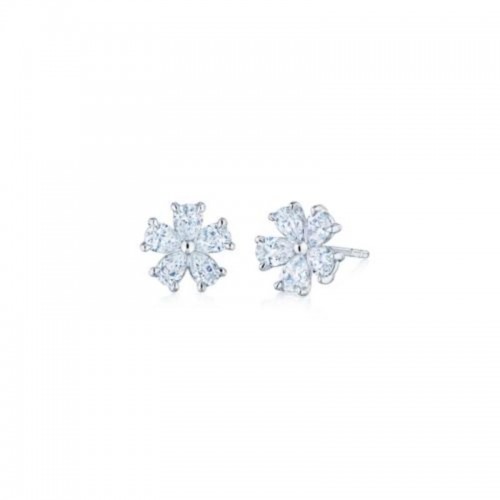 Floral Stud Earrings with Pear Shape Diamonds