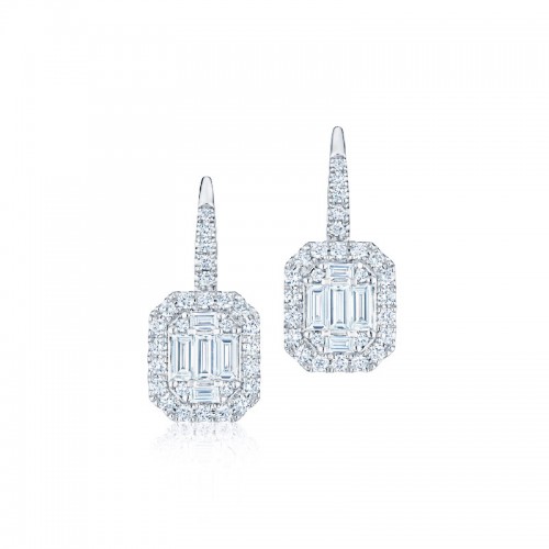 Kwiat Sunburst Emerald Cut Diamond Drop Earrings