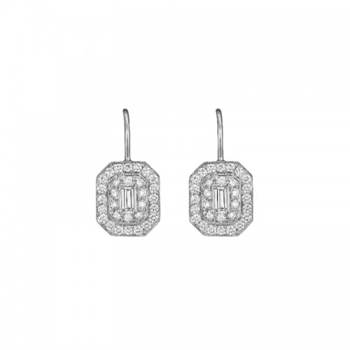 Petite Emerald Shape Diamond Earrings With Emerald-Cut Center Stone On French Wire