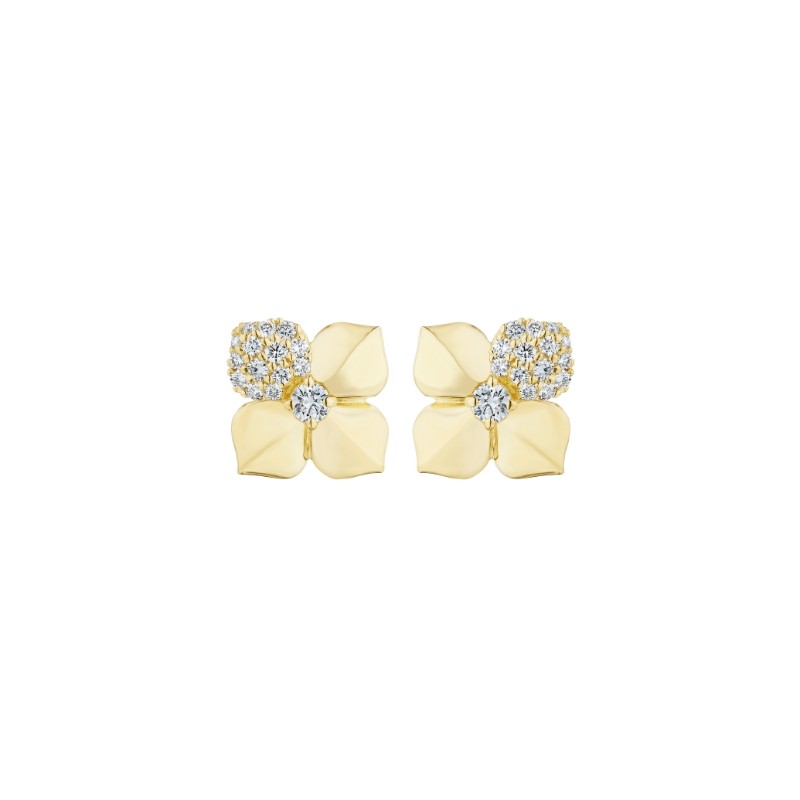 18K White Gold .38Ct Small Flower Stud Earring With Single Pave Petal