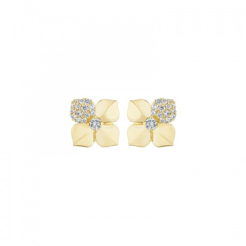 18K White Gold .38Ct Small Flower Stud Earring With Single Pave Petal