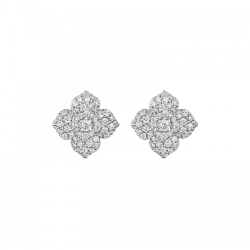 18K White Gold 1.94Ct Large All Pave Flower Stud Earring