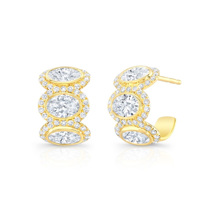 Rahaminov Yellow Gold Melee Halo 3/4 Wat Huggie Earrings