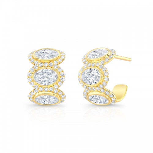 Rahaminov Yellow Gold Melee Halo 3/4 Wat Huggie Earrings