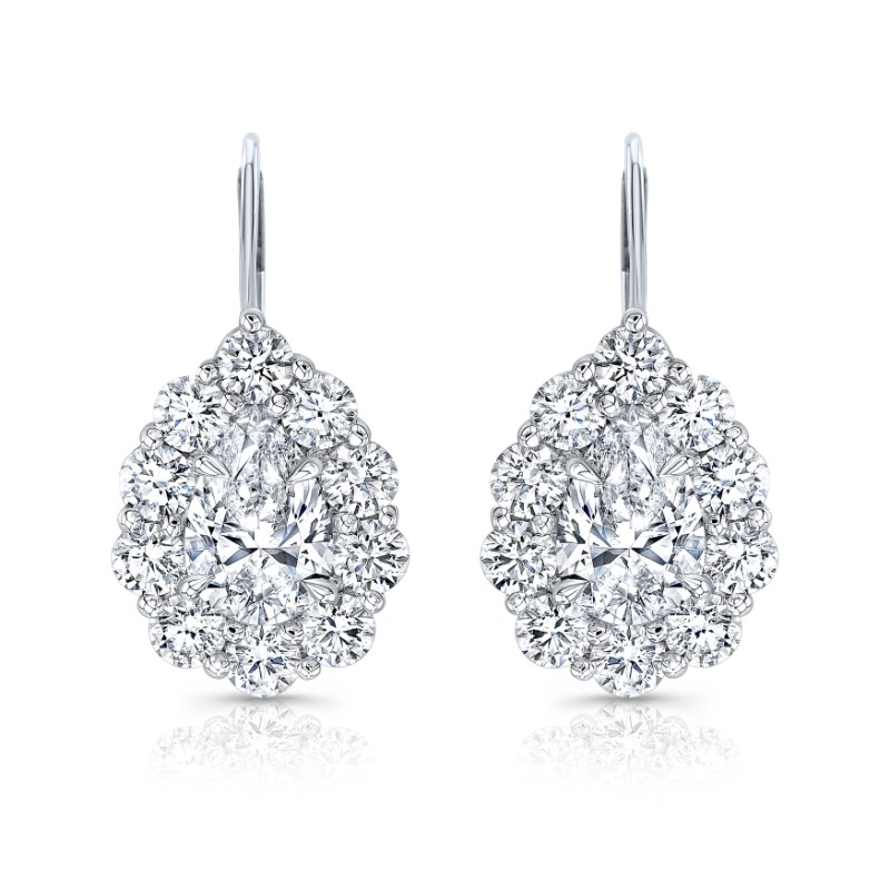 Rahaminov White Gold Melee Halo Drop Earrings