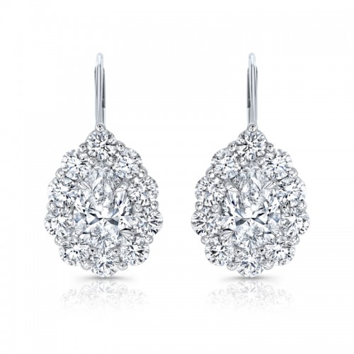Rahaminov White Gold Melee Halo Drop Earrings