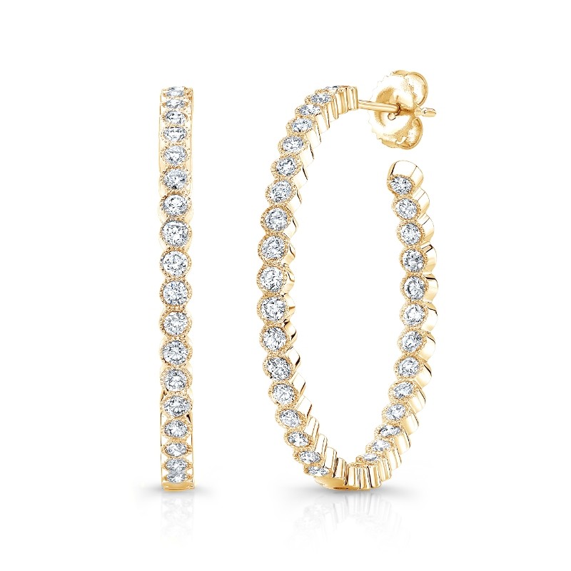 Rahaminov Yellow Gold Beaded Halo In/Out Hoop Earrings
