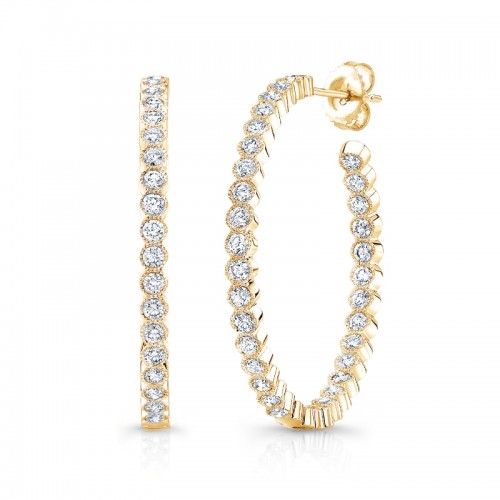 Rahaminov Yellow Gold Beaded Halo In/Out Hoop Earrings