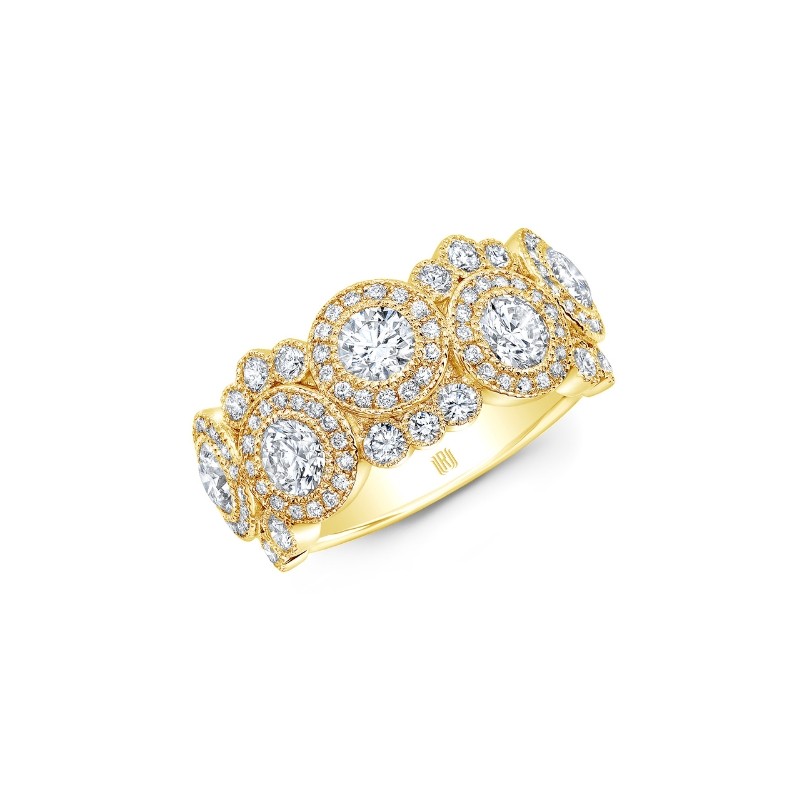 Rahaminov 18K Yellow Gold Halo Cluster Halfway Band