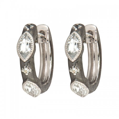 Jude Frances Blackened Silver White Topaz Hoop Earrings