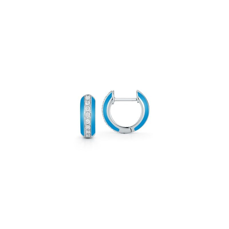 Deutsch Signature Blue Enamel and 1/2 Way Around Diamond Huggie Earrings
