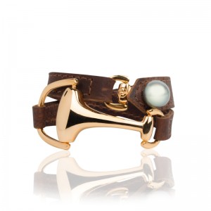 Yellow Gold Montana Leather Bracelet With Tahitian Pearl Clasp