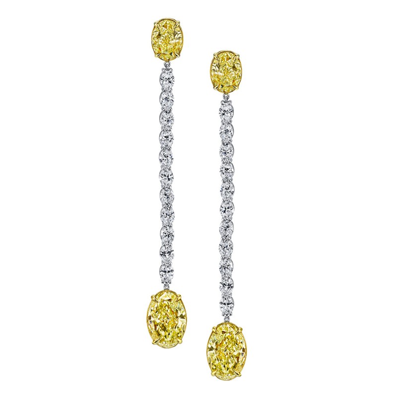 Norman Silverman 4 Carat Diamond Oval Cut Yellow Drop Earrings