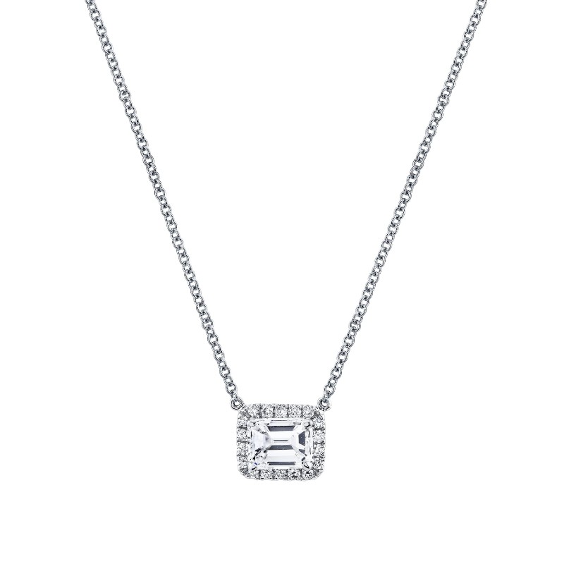 Norman Silverman Emerald Cut Diamond Halo Pendant In 18K White Gold