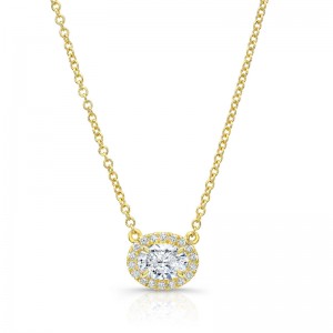 Norman Silverman Oval cut diamond Necklace with Diamond Halo