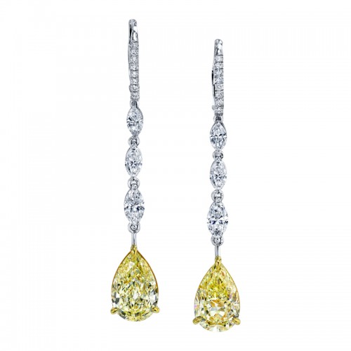 Norman Silverman Yellow Diamond Pear Shape Drop Earrings
