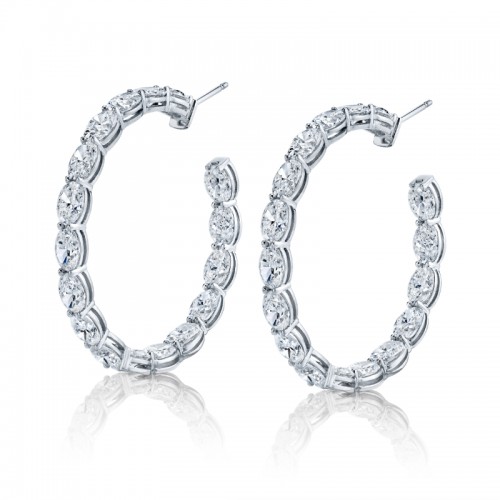 Norman Silverman Oval Diamond Hoop Earrings In 18K White Gold