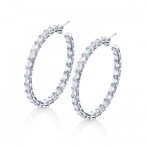 Norman Silverman Inside Out Emerald Cut Diamonds Hoop Earrings